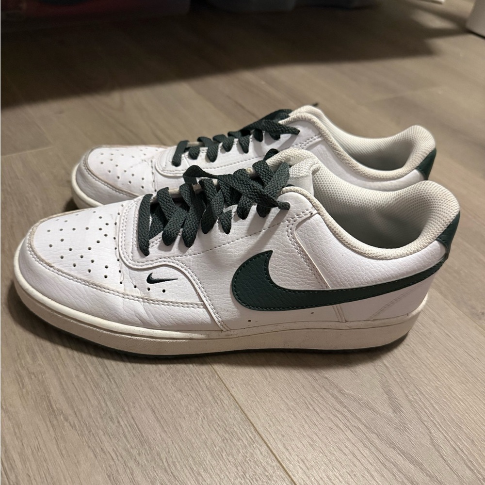 Nike White and Dark Green Athletic Shoes